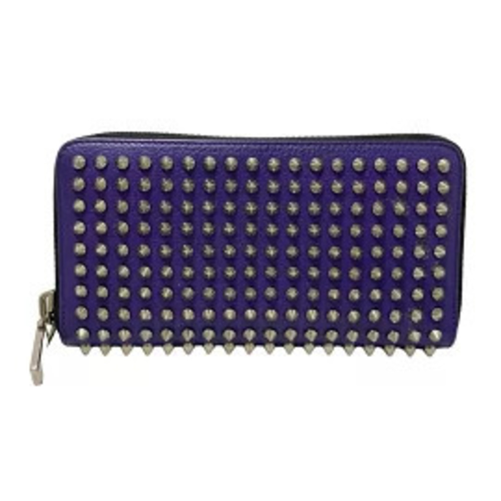 CHRISTIAN LOUBOUTIN Panettone Long Wallet Round Zipper Purple x Silver Leather